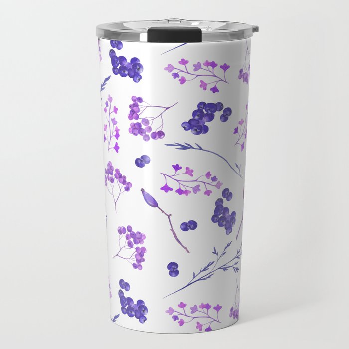 Violet lilac hand painted watercolor berries floral Travel Mug
