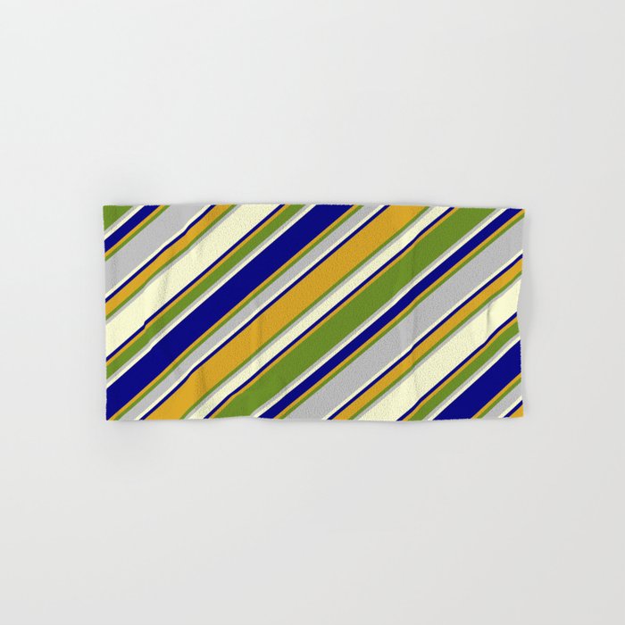 Eyecatching Blue, Goldenrod, Green, Grey & Light Yellow Colored Pattern of Stripes Hand & Bath Towel