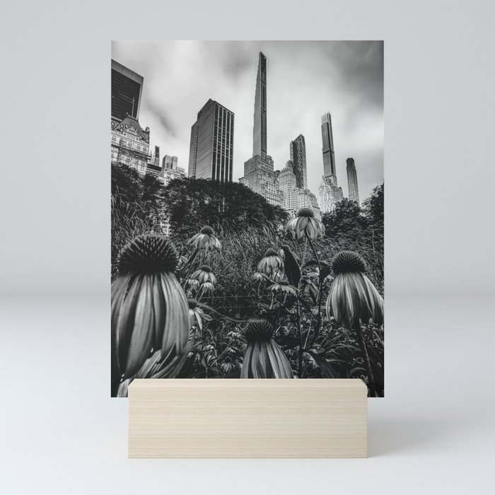 Central Park and Manhattan skyline in New York City black and white Mini Art Print
