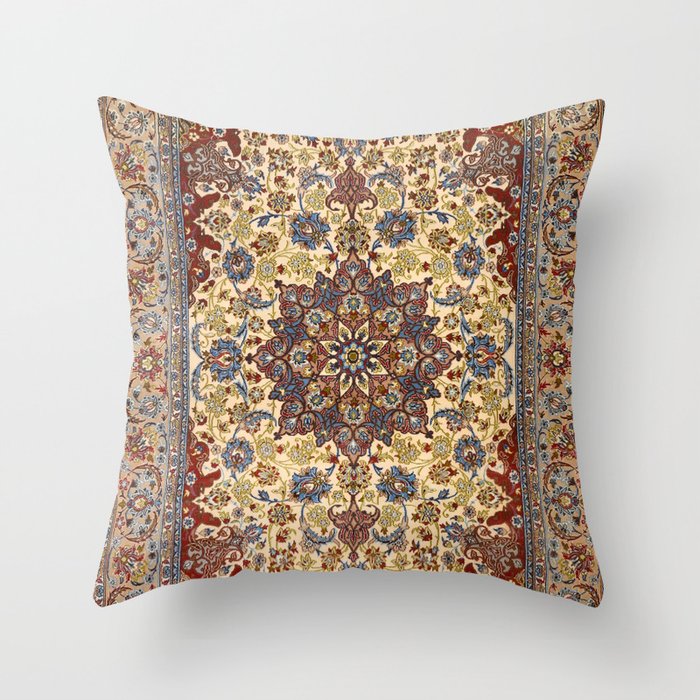 Central Persia 19th Century Authentic Colorful Blue Symmetrical Stars Vintage Patterns Throw Pillow