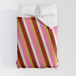 [ Thumbnail: Hot Pink, Light Yellow, Dark Red, and Goldenrod Colored Stripes Pattern Duvet Cover ]