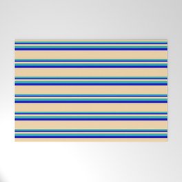 [ Thumbnail: Tan, Light Sea Green & Blue Colored Striped Pattern Welcome Mat ]