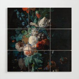 A Vase with Flowers, 1700-1749 by Jan van Huysum Wood Wall Art