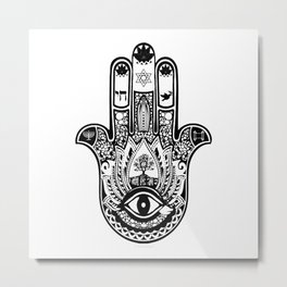Hamsa Hand Symbol - Black And White Art Design - Sharon Cummings Metal Print