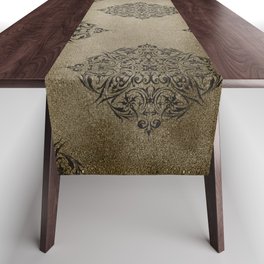 Brown Gothic Damask Pattern 01 Table Runner