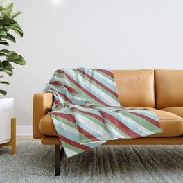 [ Thumbnail: Mint Cream, Powder Blue, Brown, and Dark Sea Green Colored Striped Pattern Throw Blanket ]