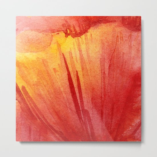 Red Orange Abstract Watercolor Texture, Poppy Flower Metal Print