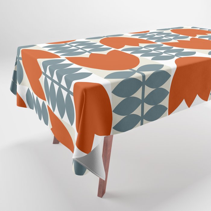 Modern abstract geometric with stylized flowers leaves and stems in retro scandinavian style seamless pattern Tablecloth