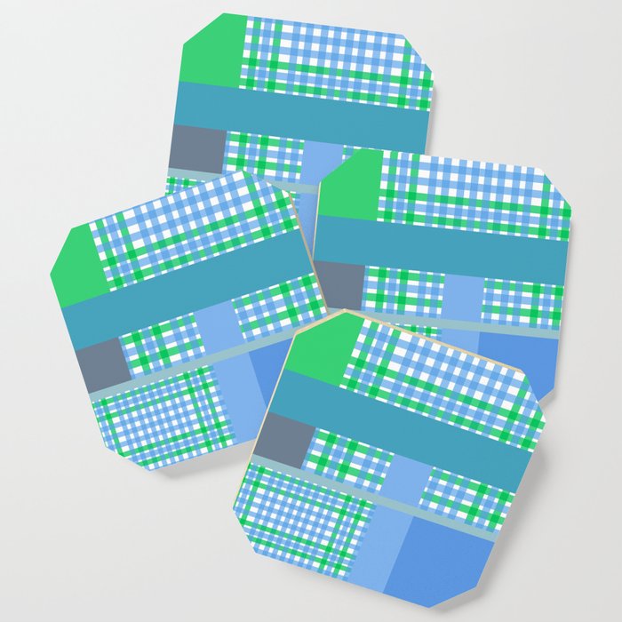 Lime Green Baby Blue Checkered Gingham Patchwork Color