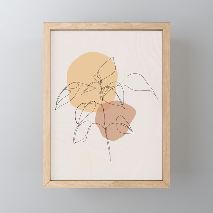 Abstract Minimal Neutral Boho Plant Print Framed Mini Art Print