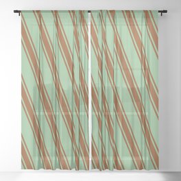 [ Thumbnail: Dark Sea Green and Brown Colored Pattern of Stripes Sheer Curtain ]