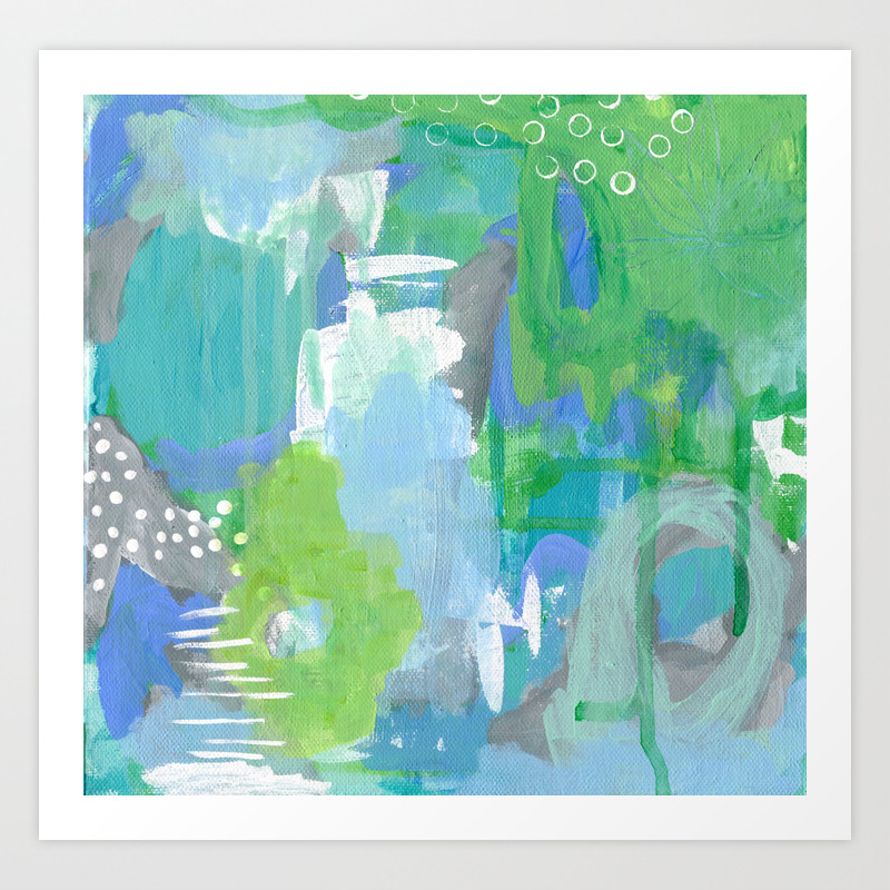 Green And Blue Abstract Art Turquoise Gray Blue White Painting