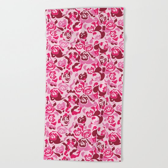 Pug Camouflage Pink Beach Towel