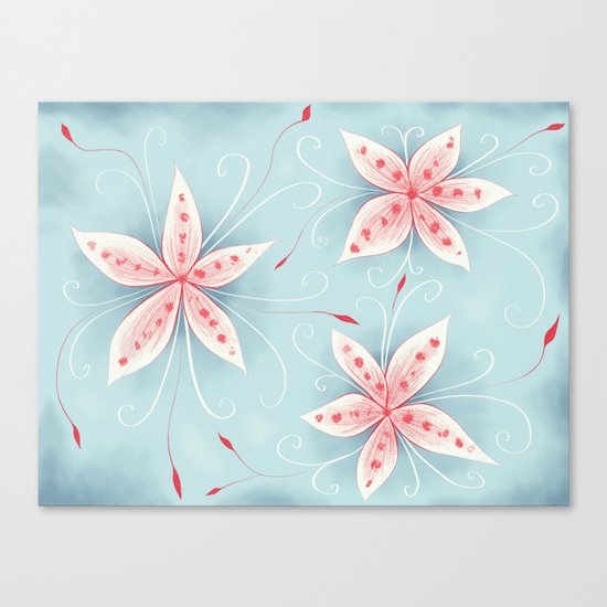 Beautiful Abstract Flowers In Red And White Canvas Print