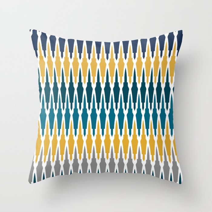 Boho, Geometric Pattern, Blue, Teal, Yellow and Gray Throw Pillow