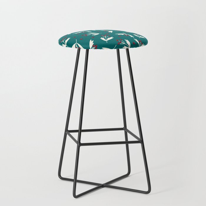Red Berries on Turquoise Pattern Background Bar Stool