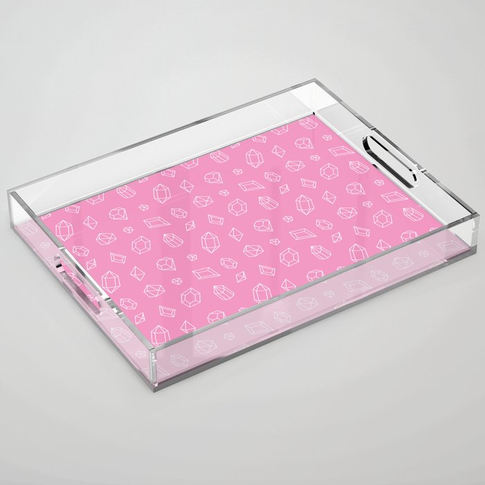 Pink and White Gems Pattern Acrylic Tray