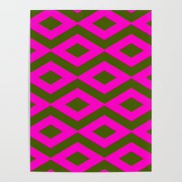 Interlock Seamless Diamond Pattern Bright Pink Dark Green Poster