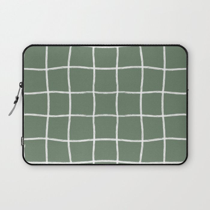 Hand Drawn Windowpane Textured Grid (white/sage green) Laptop Sleeve