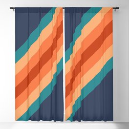 Blue & Orange Retro Stripes Blackout Curtain