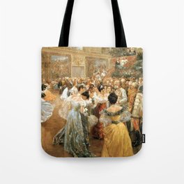 Two ladies are presented to Emperor Franz Joseph at the court ball in the Hofburg Vienna Imperial Palace gilded age grand hall portrait painting by Wilhelm Gause  Tote Bag