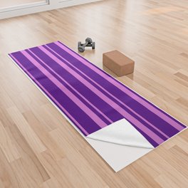 [ Thumbnail: Orchid and Indigo Colored Lined/Striped Pattern Yoga Towel ]