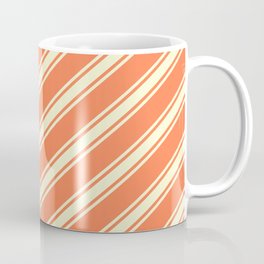[ Thumbnail: Coral and Light Yellow Colored Stripes/Lines Pattern Coffee Mug ]