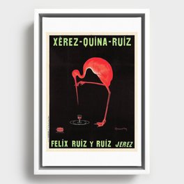 Rare Aperitif pink flamingo Xérez-Quina-Ruiz 1905 liquor alcoholic beverage vintage poster in light green lettering poster / posters Framed Canvas