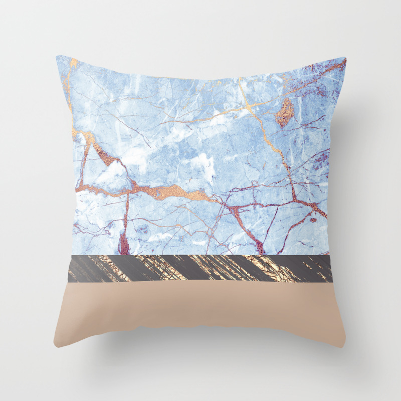Textured Color Block Blue Brown Marble Gold Throw Pillow By Ranchi Society6