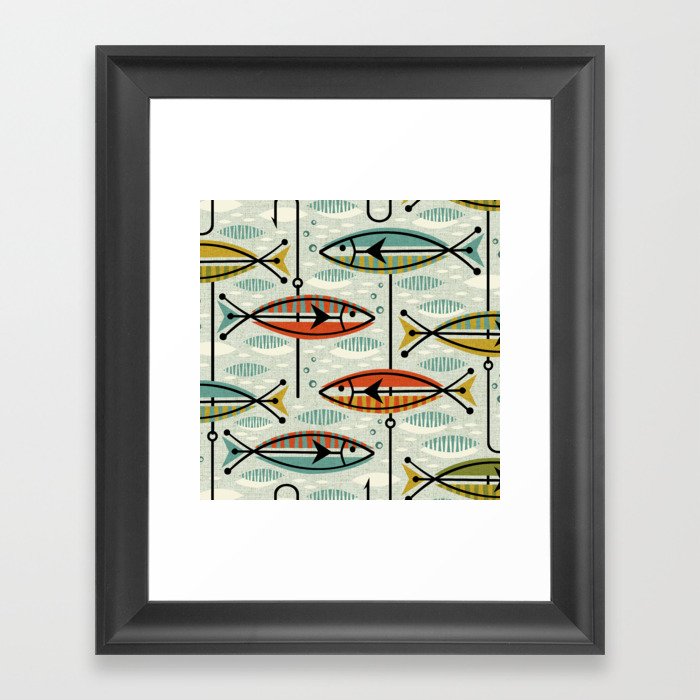 Vintage Color Block Fish Framed Art Print