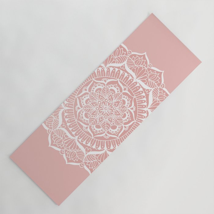 White Flower Mandala on Rose Gold Yoga Mat