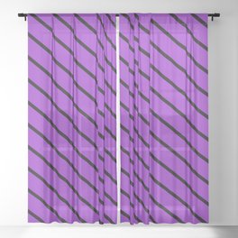 [ Thumbnail: Black & Dark Orchid Colored Striped/Lined Pattern Sheer Curtain ]