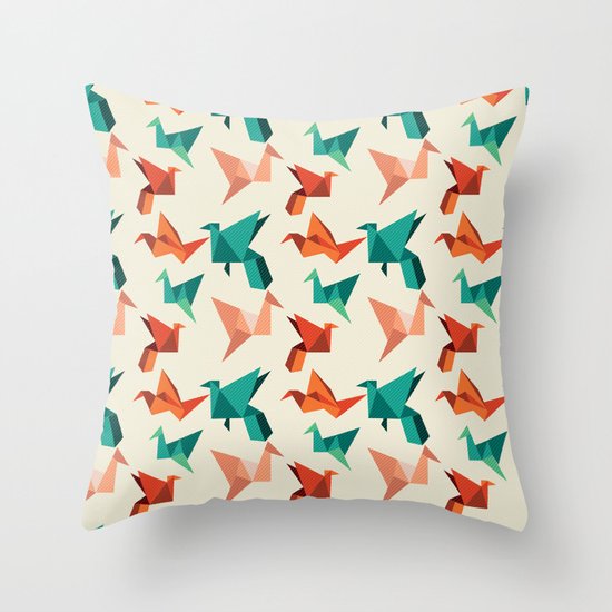 teal paper cranes Throw Pillow
