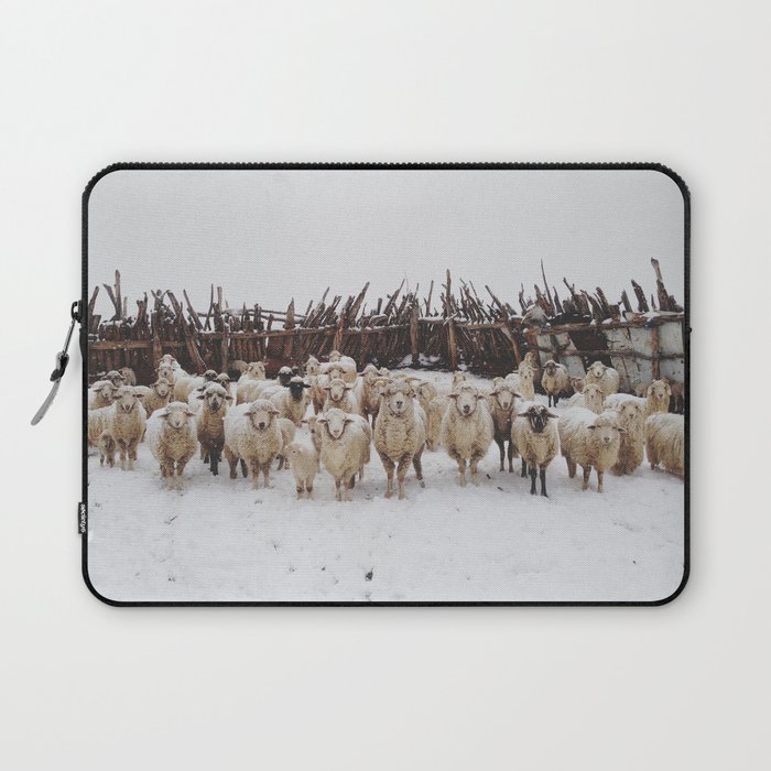 Snowy Sheep Stare Laptop Sleeve