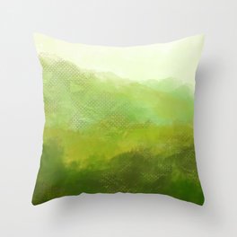 Painted Dream mist over dusk on green & gold Throw Pillow
