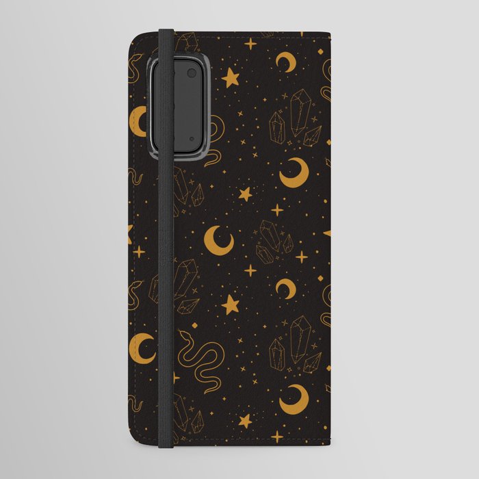 Black and Gold Celestial Witchy Pattern Android Wallet Case