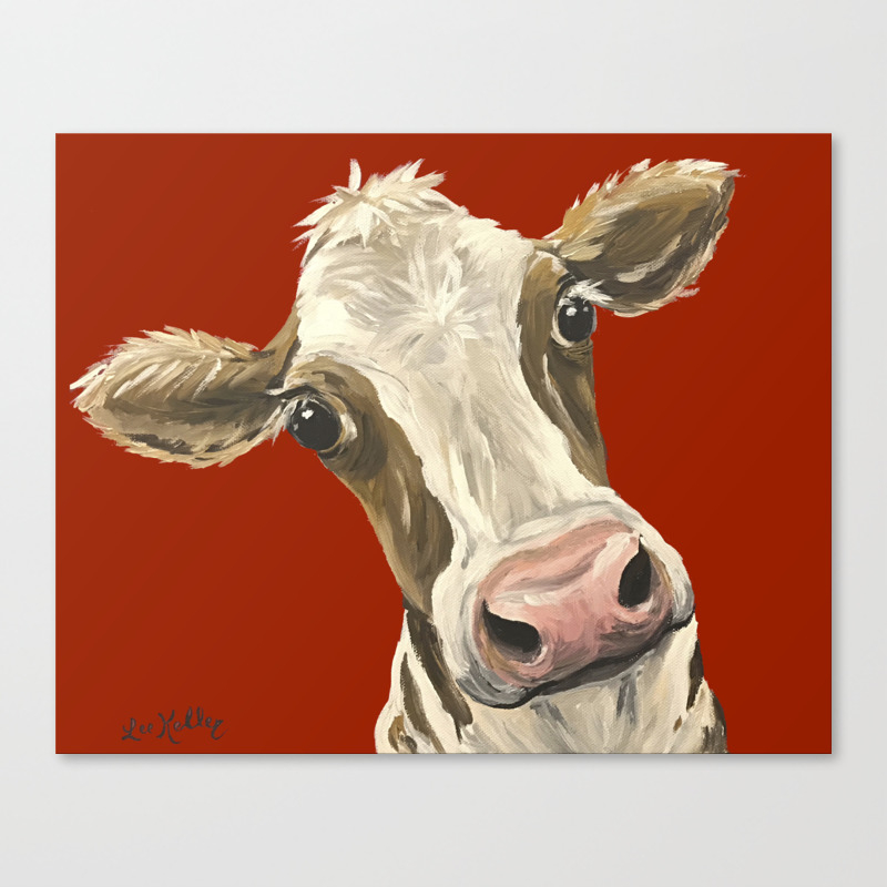 Cute Cow Painting Red Cow Painting Canvas Print By Leekeller