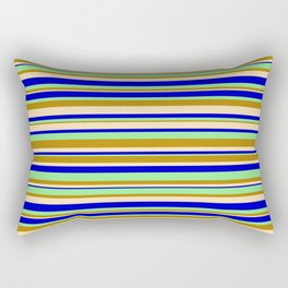 [ Thumbnail: Light Green, Dark Goldenrod, Beige, and Blue Colored Stripes/Lines Pattern Rectangular Pillow ]