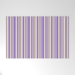 [ Thumbnail: Pale Goldenrod and Purple Colored Stripes/Lines Pattern Welcome Mat ]