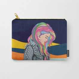 Girl unicorn full colour hair with rocker jacket punker style Carry-All Pouch | Pop Art, Baby, Cute, Music, Sexy Girl, Cartoon, Rainbow, Pastel Colors, Beautiful Woman, Hand Drawn 