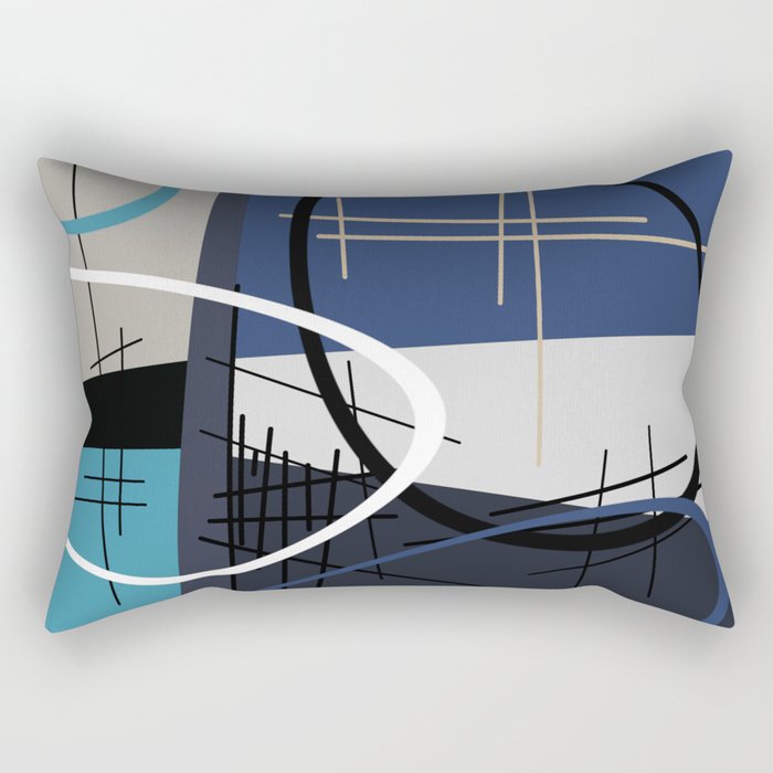 Blue Mid Century Rectangular Pillow