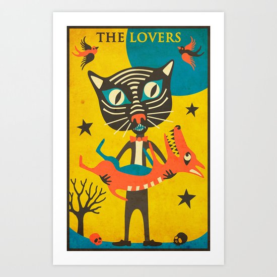 Tarot Card Cat: The Lovers Art Print