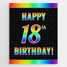 [ Thumbnail: Fun, Colorful, Rainbow Spectrum “HAPPY 18th BIRTHDAY!” Jigsaw Puzzle ]