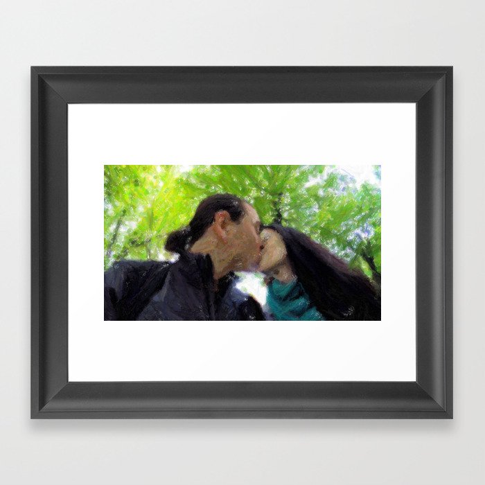 Kiss In Green Framed Art Print