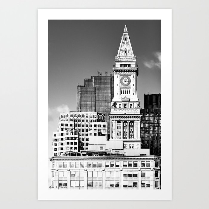 Boston Custom House Tower Black And White Landmark Architecture Boston Custom House Tower Black And White Landmark Architecture Art Print