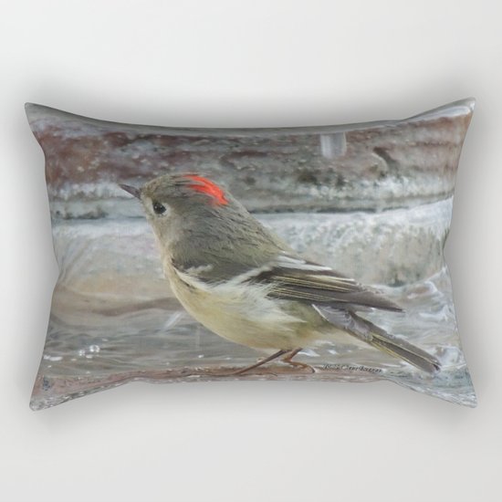 Ruby-Crowned Kinglet At The Fountain Rectangular Pillow