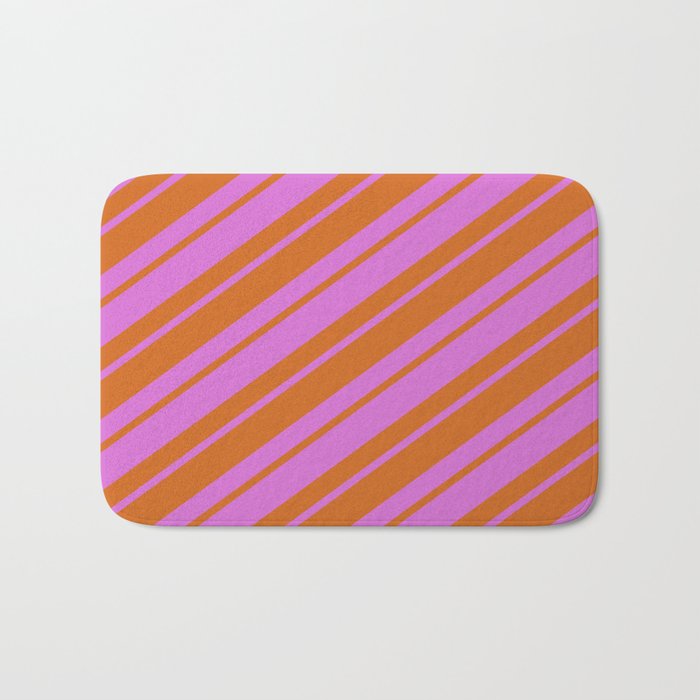 Orchid and Chocolate Colored Lined Pattern Bath Mat