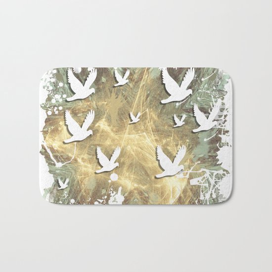Birds on beige messy kaleidoscope Bath Mat