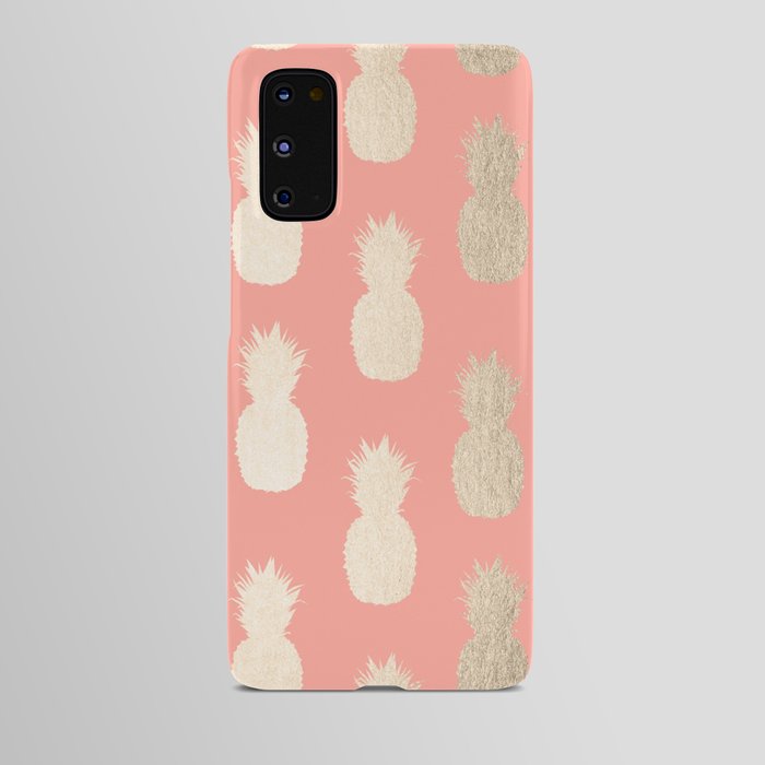 Gold Pineapples on Coral Pink Android Case
