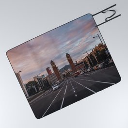 Spain Photography - Highway Going Through Barcelona In The Evening Picnic Blanket